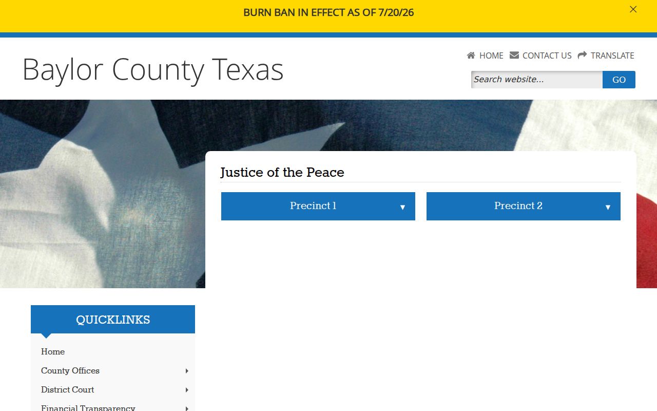 Baylor County warrant records: Justice of the Peace Precinct 1 and 2 contacts